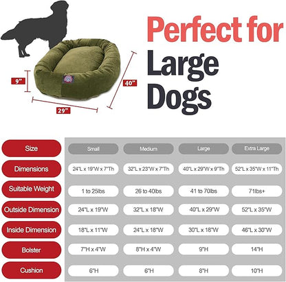 Majestic Pet 40 Inch Micro Velvet Calming Dog Bed Washable – Cozy Soft Round Dog Bed with Spine for Head Support - Fluffy Donut Puppy Mat 40x29x9 (inch) Large – Fern