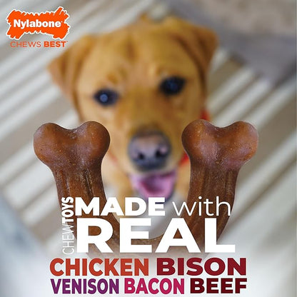 Nylabone Strong Chew Dog Toy 4-Pack Made with Real Bacon, Bison, Venison, Beef, & Chicken, Durable Chew Toys for Aggressive Chewers, Long Lasting Dog Bone, Large Breeds - Up to 50 lbs, 4 Count