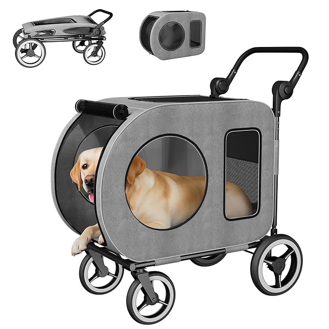 kepptory Dog Stroller with Large Dog House, XL Pet Stroller for 2 Small Dogs with Panoramic Sunroof, Adjustable Handle, Storage Organizer and Sturdy Metal Frame,32.4Lx19.3Wx23.6H(House Size)
