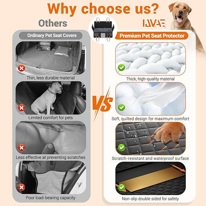 IJVAE Hard Bottom Car Seat Cover for Dog swith Removable Soft Blankets,Scratch-Proof and Anti-Slip Car Dog Hammock for Large Dogs Brown for Crew Cab Trucks F150