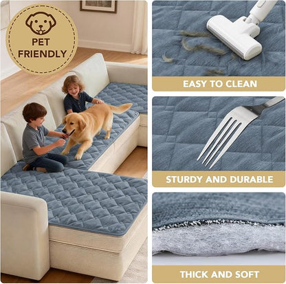 H.VERSAILTEX Chenille Couch Cover for Dogs Washable Soft Fuzzy Chair Covers Armchair Sectional Sofa Cover Thick Pet Couch Cover Protector Non-Slip Dog Bed Cover(Stone Blue, 28" x 34")