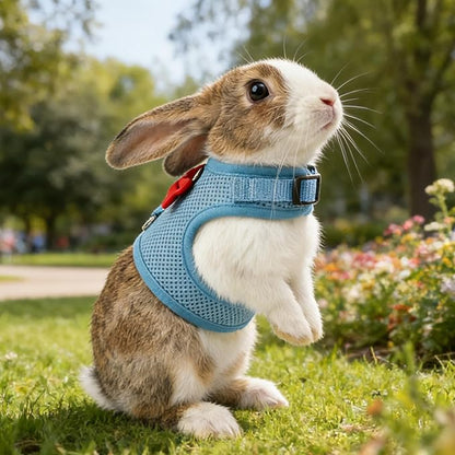 AIITLE Rabbit Harness and Leash Set with Cute Bow, Soft Breathable Mesh Vest Harness for Rabbits Kitten Ferret Puppy Small Pets Walking Supplies Blue L