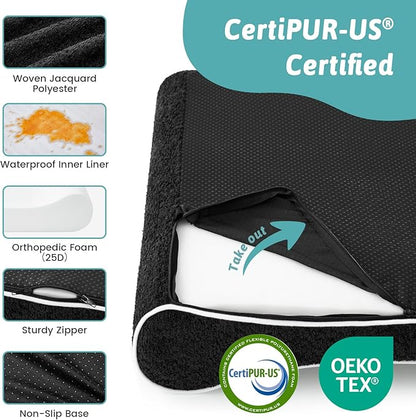 COZY KISS Orthopedic Dog Bed for Extra Large Dogs up to 140 lbs - Removable Washable Cover with Waterproof Lining, Cotton-Polyester Blend Boat-Shaped Lounger Mattress, XL(51x36x8in), Black