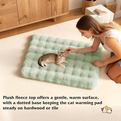 Self Warming Cat Bed, Self Heating Cat Mat & Warming Pad with Plush Fleece 18"x24", Non-Slip – Indoor Heated Cats Pad for Kittens, Small Dogs & Senior Pets,Green