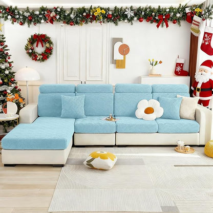 hyha Individual Couch Cushion Covers, Stretch Magic Sofa Seat Cushion Covers Washable, Dog Couch Sofa Slipcover for Pets, Kid with Elastic Bottom(Back Cover M, Lake Blue)