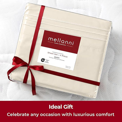 Mellanni Extra Deep King Sheets - 4 PC Iconic Collection Bedding - Hotel Luxury, Ultra Soft, Cooling Bed Sheets - Wrinkle, Fade, Stain Resistant (King, Golden Ivory)