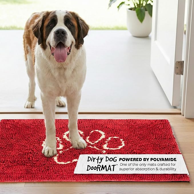 Dog Gone Smart Dirty Dog Doormat - Fast Drying Rug with Super Gripper Backing for Clean Floors - Super Absorbent and Machine Washable Mat for Muddy Paws - Maroon