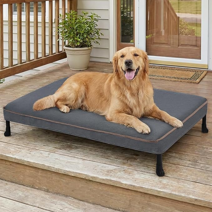 Veehoo Chew Proof Elevated Dog Bed, Indestructible Raised Dog Bed with Exclusive Cover, Washable Orthopedic Padded Pet Cot for Indoor & Outdoor, Extra Large Dog Bed 49" x 32", Dark Grey
