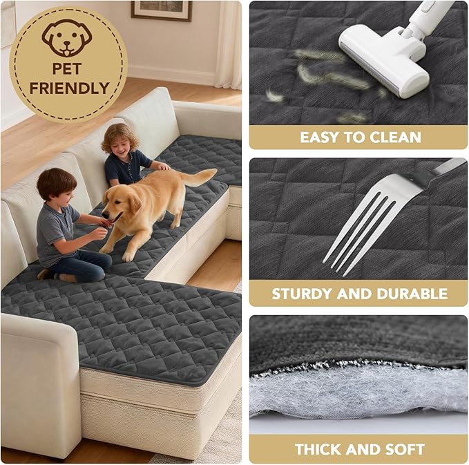 H.VERSAILTEX Chenille Couch Cover for Dogs Washable Soft Fuzzy Chair Covers Armchair Sectional Sofa Cover Thick Pet Couch Cover Protector Non-Slip Dog Bed Cover(Grey, 28" x 34")