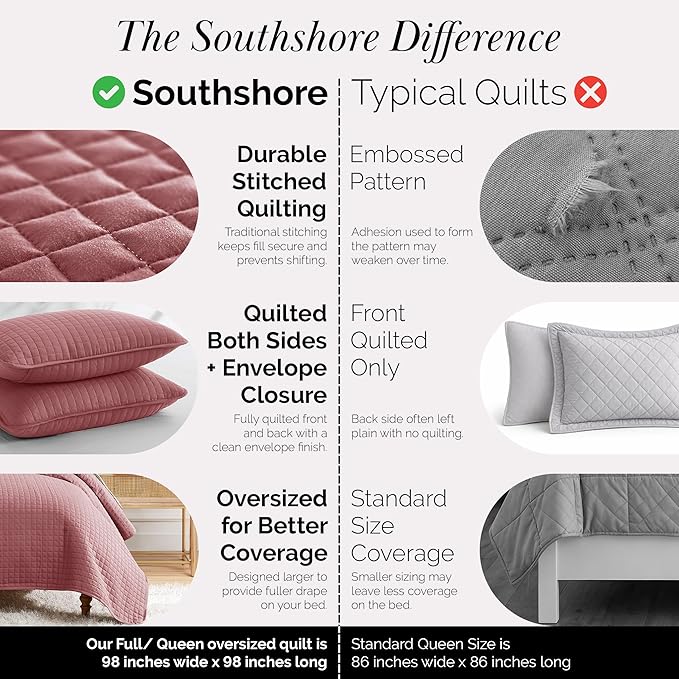 Southshore Fine Living, Inc. Queen/Full Size Quilt Bedding Set with 2 Pillow Shams, Soft Comfy Queen Coverlet/Full Size Bedspread, Machine Washable, Easy Care, Oversized for Total Coverage, Marsala
