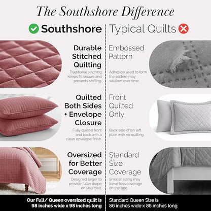 Southshore Fine Living, Inc. Queen/Full Size Quilt Bedding Set with 2 Pillow Shams, Soft Comfy Queen Coverlet/Full Size Bedspread, Machine Washable, Easy Care, Oversized for Total Coverage, Marsala