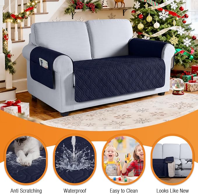 VANSOFY Couch Cover, Waterproof Sofa Covers Washable Slipcover Furniture Protector Couch Seat Covers Non-Slip Couch Cover for Dogs, Pets(Loveseat, Dark Blue)