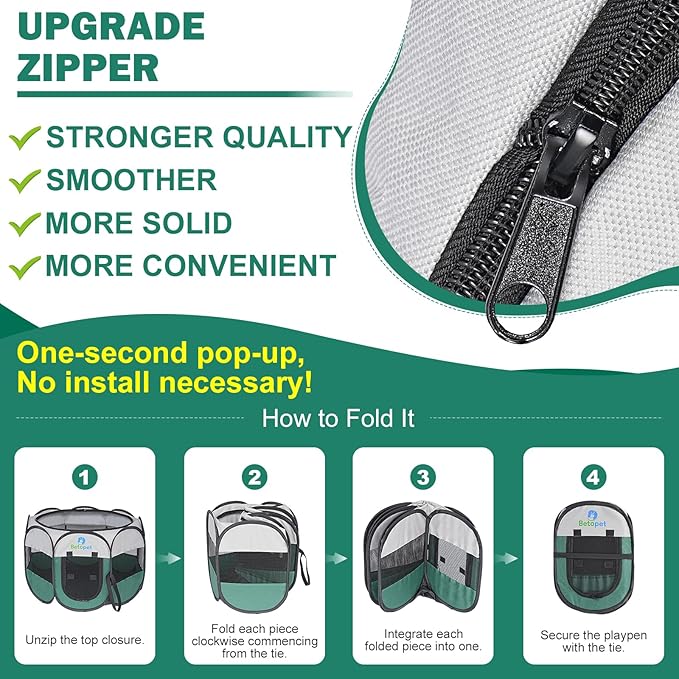 Playpen for Small Dogs Cats Crate: Puppy Play Pen Indoor Outdoor Foldable Potable Exercise Cage Pop up Kennel for Guinea Pig Rabbits Hamster Travel with Carrying Case & Food Bowl (Green, M, 1)