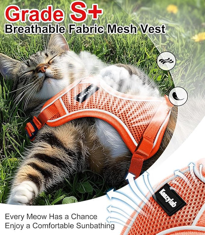 Cat Harness and Leash for Walking Escape Proof Soft Adjustable Cat Leash Breathable Comfortable Vest Easy to Wear Kitten Harness for Outdoor Travel (Orange, M (13-18lb))