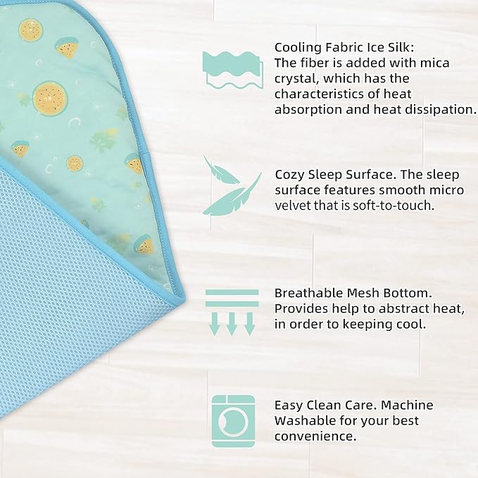 NWK Pet Cooling Mat -Q-Max>0.345 Ice Silk Cooling Mat for Dogs & Cats Portable & Washable Pet Cooling Blanket, Car Seats, Beds for Summer (Green Fruit, 27'' X 20'' X 0.3'')