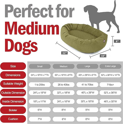 Majestic Pet 32 Inch Suede Calming Dog Bed Washable – Cozy Soft Round Dog Bed with Spine Support for Dogs to Rest Their Head - Fluffy Donut Dog Bed 32x23x7 (Inch) - Round Pet Bed Medium – Sage (2025)