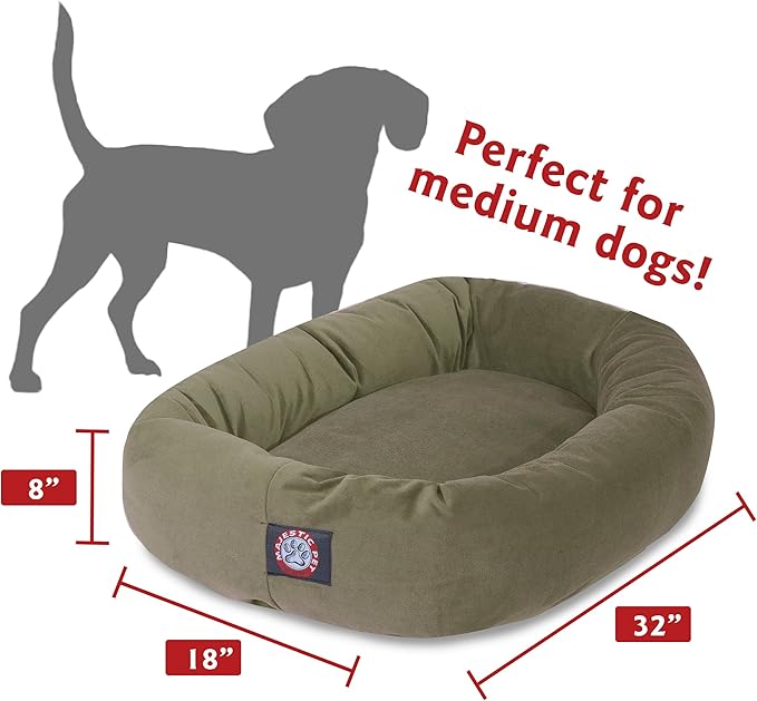 Majestic Pet 32 Inch Suede Calming Dog Bed Washable – Cozy Soft Round Dog Bed with Spine Support for Dogs to Rest Their Head - Fluffy Donut Dog Bed 32x23x7 (Inch) - Round Pet Bed Medium – Sage