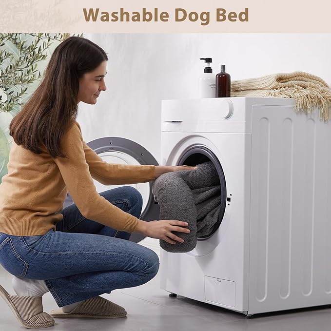 RRPETHOME Washable Dog Beds Large Sized Dogs, Extra Large Orthopedic Dog Beds with Removable Cover, Waterproof Pet Bed with Bolsters, Big Dogs Couch Bed with Non Slip Bottom, Grey
