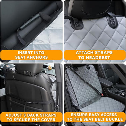 Waterproof Car Front Seat Cover for Dogs, PU Leather Car Seat Protector for Pets,Nonslip Scratchproof Front Passenger seat Covers Fits for Cars, Trucks, SUVs (Grey, Front Seat Cover)