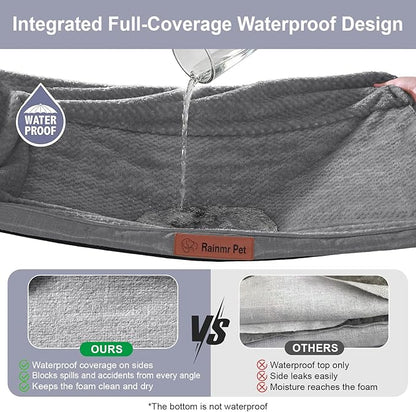 Rainmr Orthopedic Dog Beds for Large Dogs, Memory Foam Dog Beds Large Sized Dogs, Washable Removable Cover, Nonskid Bottom, Waterproof, for Indoor, Outdoor, Crate ＆ Car Use, 36x27x6 Inches, Dark Grey