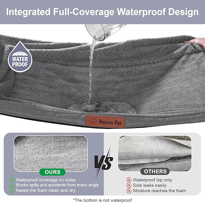Rainmr Orthopedic Dog Beds for Large Dogs, Memory Foam Dog Beds Large Sized Dogs, Washable Removable Cover, Nonskid Bottom, Waterproof, for Indoor, Outdoor, Crate ＆ Car Use, 41x27x6 Inches, Dark Grey