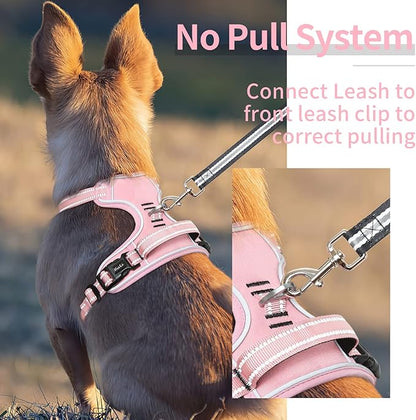 HEELE Dog Harness, No Pull Adjustable Padded Reflective Harness for Small Medium Large Dogs with Handle for Walking Training, Pink, L