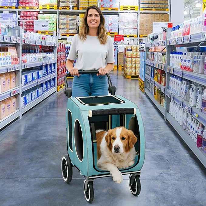 kepptory Dog Stroller with Large Dog House, XL Pet Stroller for 2 Small Dogs with Panoramic Sunroof, Adjustable Handle, Storage Organizer and Sturdy Metal Frame,32.4Lx19.3Wx23.6H(House Size)