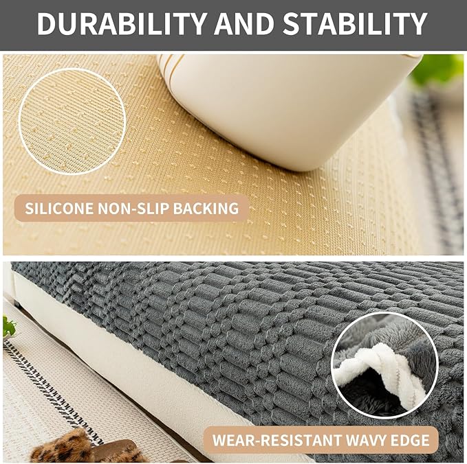 Plush Warm Sofa Covers Washable, Funny Fuzzy Couch Cover for Dogs Washable, Non-Slip Couch Covers for Sectional Sofas, Soft Sofa Slipcover for Pet & Kid(1PC, Dark Grey, 36"×94", Single Seater)