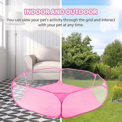 RYPET Guinea Pig Playpen - Breathable & Transparent Pet Playpen Pop Open Outdoor/Indoor Exercise Fence, Portable Yard Fence for Guinea Pig, Rabbits, Hamster, Chinchillas and Hedgehogs