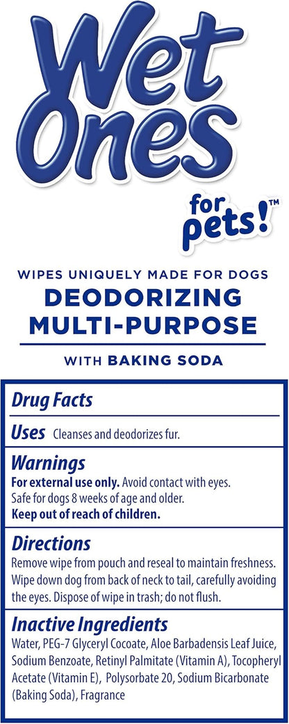 Wet Ones for Pets Deodorizing Multipurpose Dog Wipes with Baking Soda, Tropical Splash Scent - Desmellizing Wipes for Dogs with Wet Lock Seal, 100 Count