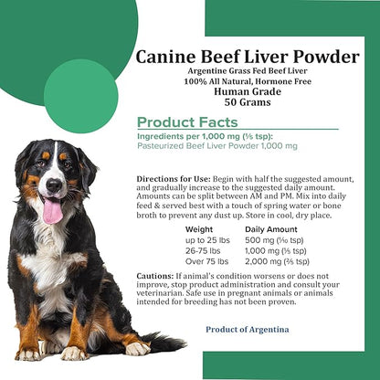 Holistic Bin Canine Beef Liver Dog Food Toppers | Supplement Powder with Iron, B-Complex & Vitamin A | Daily Pet Meal Essentials | for Shiny Coat and Skin Health & Overall Wellness | Beef Liver (50g)