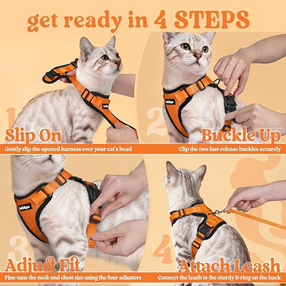 rabbitgoo Cat Harness and Leash for Walking, Escape Proof Soft Adjustable Vest Harnesses for Cats, Easy Control Breathable Reflective Strips Jacket, Orange, M