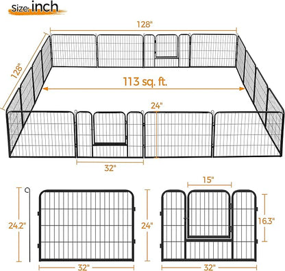 Yaheetech Wide Panel Dog Playpen, 16 Panels 24 inch High Pet Pen with Gate, Portable Indoor Outdoor Fence for Small/Medium Breed Dogs