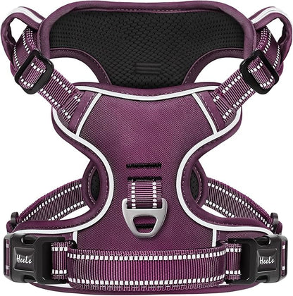 HEELE Dog Harness for Large Dogs No Pull Dog Vest Harness for Large Dog with Soft Padded Handle Reflective for Outdoor Training, Purple(Matching Trim), L