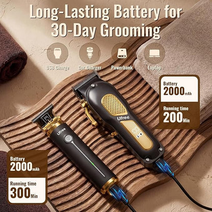 Ufree Hair Clippers for Men, Clippers and Trimmers Set, Cordless Barber Clippers, Grooming Kit, Gifts for Men