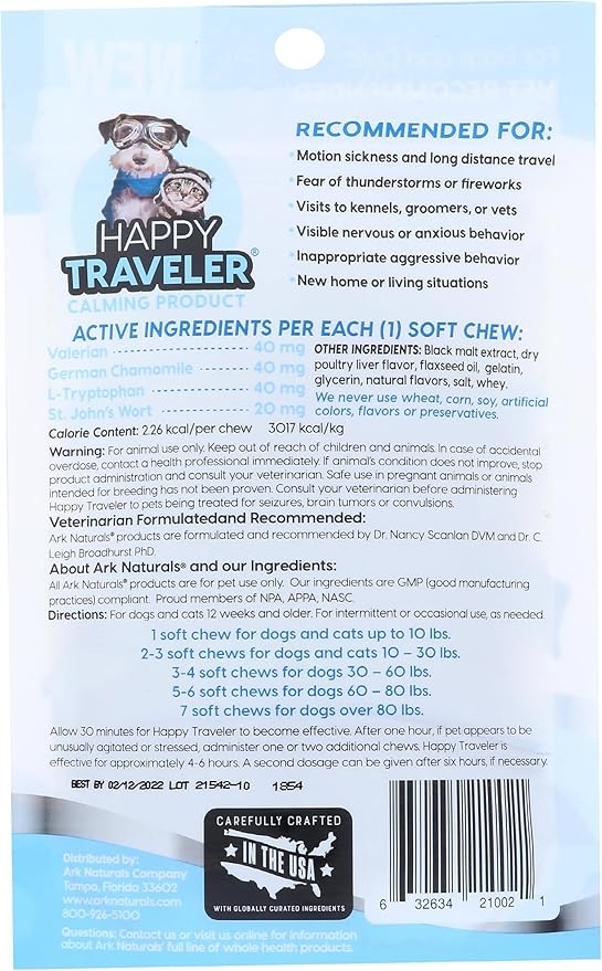 Ark Naturals Happy Traveler Calming Chews for Dogs, Single Pack