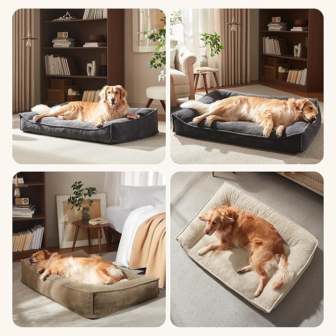FURTIME XXL Orthopedic Dog Beds Large Sized Dog, Extra Thick Supportive Comfort Pet Sofa, Ergonomic Slant Dog Couch Bed with Removable Washable Cover, Ultra Soft Surface & Non-Slip Bottom, Brown, 48"