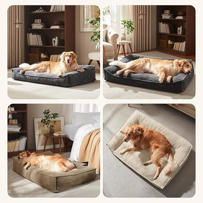 FURTIME Orthopedic Dog Beds Large Sized Dog, Extra Thick Supportive Comfort Pet Sofa, Ergonomic Slant Dog Couch Bed with Removable Washable Cover, Ultra Soft Surface & Non-Slip Bottom, Brown, 38"