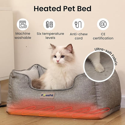 PAWSPIK Heated Cat Bed, Heated Dog Bed for Pets Indoor, Electric Pet Bed Warmer for Cats and Dogs (Ash Gray)