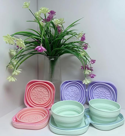 2-in-1 Collapsible Pet Bowl, Portable & Food-Grade for Dogs & Cats with Carabiner (Purple)