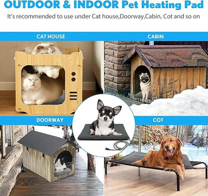 PETNF Outdoor Pet Heating Pad for Cat Dog, Heated Cat Mat Dog Mat with Auto Temperature, Pet Warming Pad Heated Cats Dogs House Cat Bed (S: 19.7'' x 11.8'', Gray)