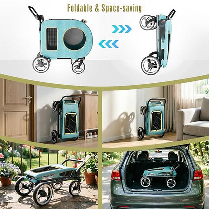 kepptory Dog Stroller with Large Dog House, XL Pet Stroller for 2 Small Dogs with Panoramic Sunroof, Adjustable Handle, Storage Organizer and Sturdy Metal Frame,32.4Lx19.3Wx23.6H(House Size)