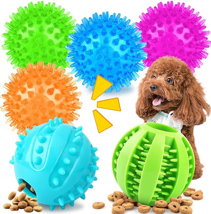 Puppy Toys for Teething, 6 Pack Interactive Dog Toys, 2.5" Squeaky Dog Balls and Treat Balls, Dog Chew Toys for Intellect Training, Small to Medium Breed
