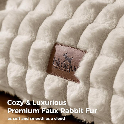 Cute Dog Beds for Small/Medium Dogs/Cats, Washable Dog Sofa Faux Rabbit Fur Pet Bed, Supportive Dog Couch with Removable Zipper Cover for Indoor Cats/Dog, 30 x 20 x10inch, Off White