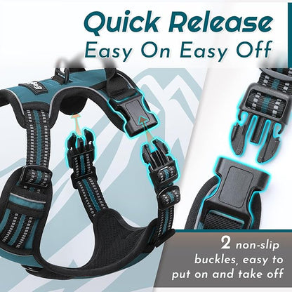 Eagloo Dog Harness for Large Dogs, No Pull Service Vest with Reflective Strips and Control Handle, Adjustable and Comfortable for Easy Walking, No Choke Pet Harness with 2 Metal Rings, Dark Green, L