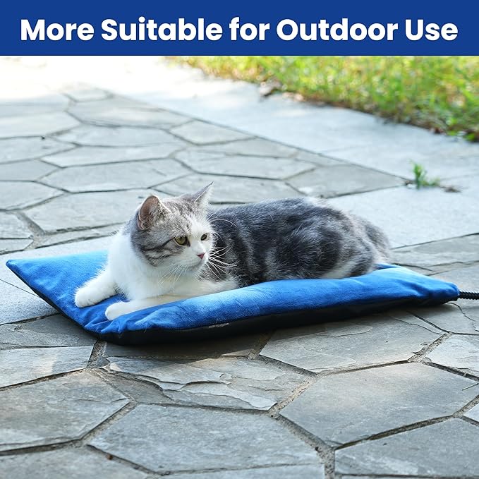 MARUNDA Outdoor Heated Cats Bed - 100% Waterproof Outdoor Heated Pet Bed with Double Built-in AutoThermostat - Heated Pet Bed for Outside Animals (20" x 16" (L), Blue)