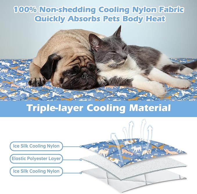 Dog Cooling Mat,Cat Self Cool Ice Pad,Lightweight Pet Cooling Pads Blanket Bed Cover,Puppies Summer Cool Tech Fabric,Washable Dog Sleeping Mat for Home & Outdoor,Keep Cool for Pets
