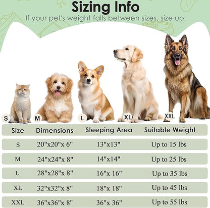 Dogs Bed for Small Dogs, Anti-Anxiety Washable Round Bed (Green, 24.0" L x 24.0" W x 8.0" Th)
