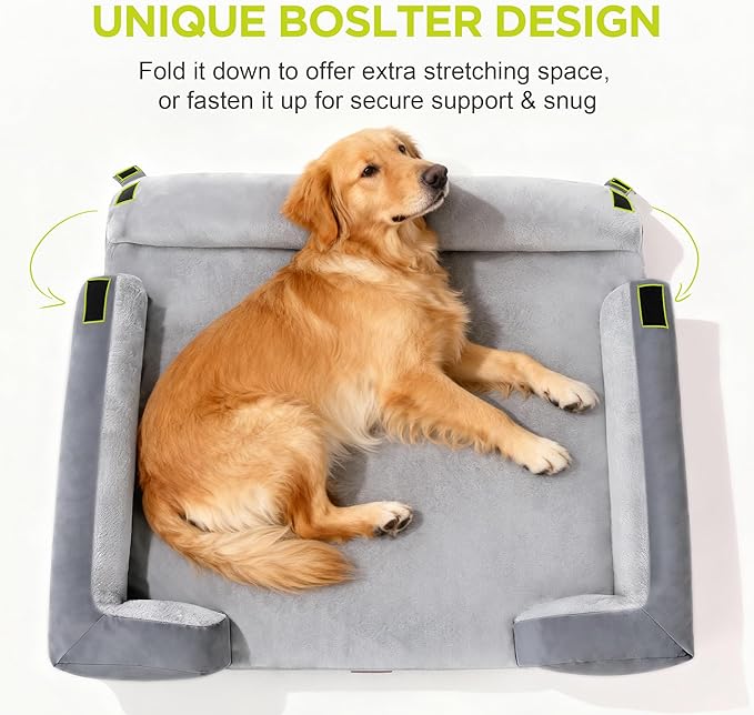 Orthopedic Dog Bed for Extra Large Dogs, XXL Waterproof Egg Crate Memory Foam Pet Bed Bolsters Dog Couch with Washable Cover & Non-Slip Bottom, 45 x 35