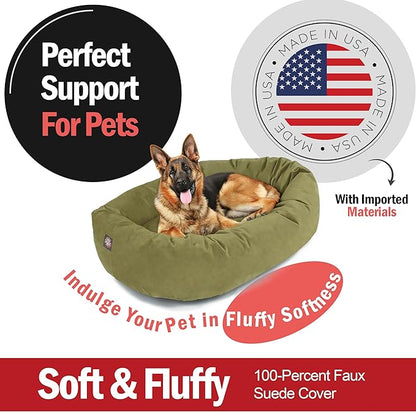 Majestic Pet 52 Inch Suede Calming Dog Bed Washable – Cozy Soft Round Dog Bed w/Spine Support for Dogs to Rest Head - Fluffy Donut Dog Bed 52x35x11 (Inch) - Round Pet Bed X- Large – Sage (2025)